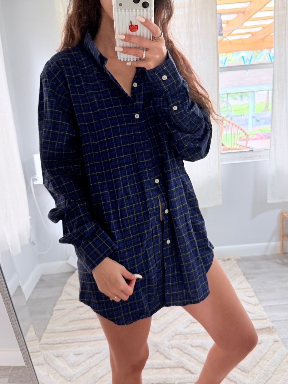 Ralph Lauren Navy and Green Plaid Button-Front Sleep Shirt